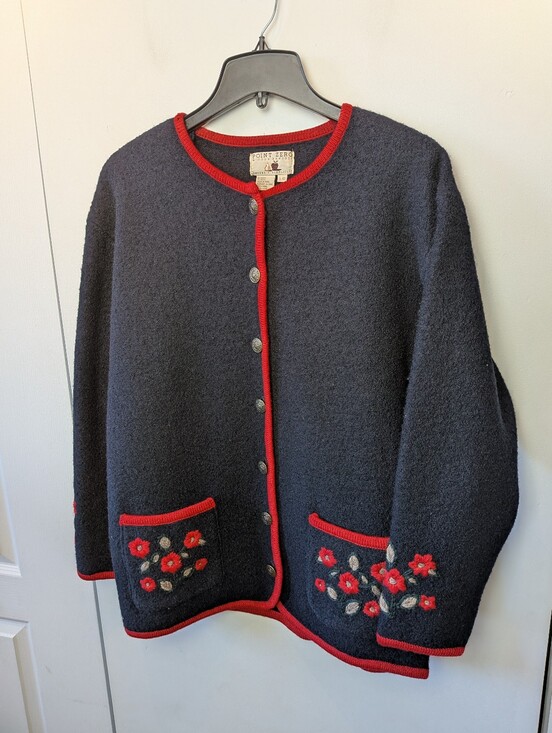 Point Zero Sweaters - VINTAGE POINT ZERO Cardigan Women Size Large 100% Wool Granny Style Floral